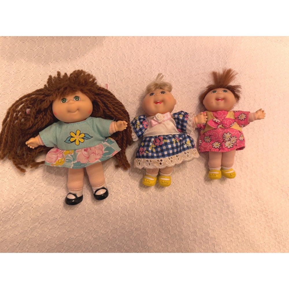 Vintage Cabbage Patch Kids Mini Doll Lot of 3 PVC Plush Figures Gingham Floral